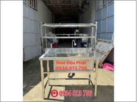 BỒN RỬA INOX 304 KÈM KỆ 2 TẦNG CÓ VỈ THOÁT NƯỚC 