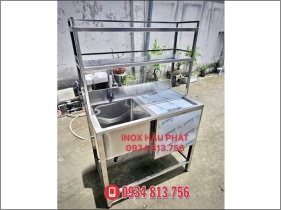 BỒN RỬA INOX 304 KẾT HỢP THÙNG ĐÁ ÂM KÈM KỆ 2 TẦNG THIẾT KẾ THEO YÊU CẦU
