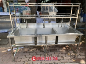 chậu rửa 3 hộc kết hợp kệ song