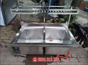 chậu rửa đôi kết hợp kệ inox song inox