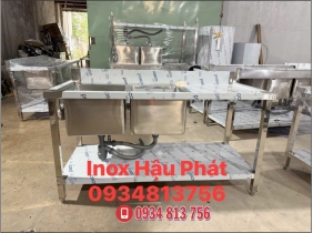 CHẬU RỬA INOX 2 HỘC CÓ CHÂN & KỆ KÈM MẶT BÀN THAO TÁC RỘNG RÃI