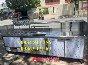 MẪU QUẦY INOX DÀI 3M KẾT HỢP ĐỰNG KHAY TOPPING! MẪU CHUYÊN DỤNG CHO CÁC QUÁN TRÀ SỮA!