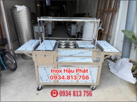 MẪU XE ĐẨY FULL INOX 304 THIẾT KẾ THÙNG ĐÁ ÂM KÈM KHAY & KỆ