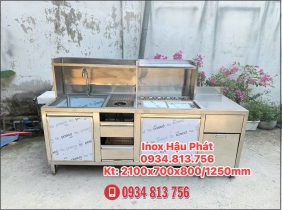 QUẦY PHA CHẾ FULL INOX 304 CÓ CHẬU RỬA VÀ THÙNG ĐÁ ÂM KÈM KHAY