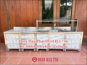 QUẦY PHA CHẾ FULL INOX 304 CÓ XE UP LY & THÙNG RÁC DI ĐỘNG