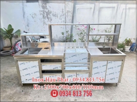 QUẦY PHA CHẾ FULL INOX 304 DÀI 2M3 THIẾT KẾ ĐẦY ĐỦ CÔNG NĂNG SỬ DỤNG