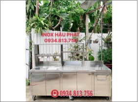 QUẦY PHA CHẾ INOX 2M CÓ KỆ 2 TẦNG