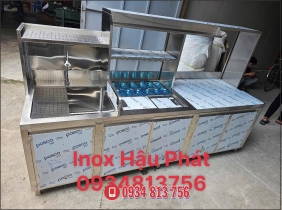  QUẦY PHA CHẾ INOX 304 CAO CẤP TÍCH HỢP CHẬU RỬA - KHAY TOPPING - KỆ TRƯNG BÀY TIỆN LỢI