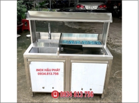 QUẦY PHA CHẾ INOX 304 CÓ CHẬU RỬA & THÙNG ĐÁ KÈM KHAY TOPPING DUNG TÍCH 1L