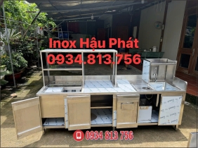 QUẦY PHA CHẾ INOX 304 ĐA NĂNG – CÓ BỒN RỬA & KHAY TOPPING TIỆN LỢI KÈM KỆ 2 TẦNG
