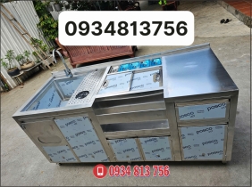QUẦY PHA CHẾ INOX 304 DÀI 1M8  KÈM CHẬU RỬA VÀ KHAY TOPPING THIẾT KẾ THEO YÊU CẦU 