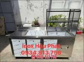 QUẦY PHA CHẾ INOX 304 DÀI 1M8 KÈM KỆ 2 TẦNG ĐAN SONG