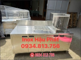 QUẦY PHA CHẾ INOX 304 DÀI 1M8 THIẾT KẾ THEO YÊU CẦU ĐẦY ĐỦ CÔNG NĂNG SỬ DỤNG, TIỆN LỢI