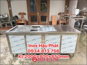 QUẦY PHA CHẾ INOX 304 DÀI 2m CÓ 2 BỒN RỬA  ĐƯỢC SẢN XUẤT TRỰC TIẾP TẠI XƯỞNG INOX HẬU PHÁT