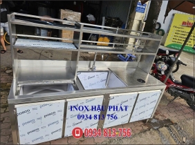 QUẦY PHA CHẾ INOX 304 DÀI 2M  TÍCH HỢP THÙNG ĐÁ ÂM KÈM CHẬU RỬA VÀ KỆ ĐA NĂNG THIẾT KẾ THEO YÊU CẦU 