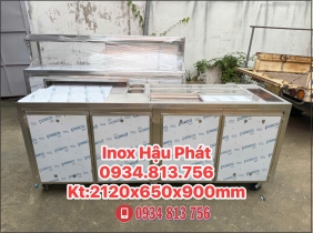  QUẦY PHA CHẾ INOX 304 DÀI 2m12 CÓ THÙNG ĐÁ ÂM KÈM KHAY TOPPING GIỮ LẠNH DUNG TÍCH 1.5L  