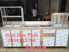 QUẦY PHA CHẾ INOX 304 DÀI 2M6 CÓ THÙNG ĐÁ ÂM & BỒN RỬA KÈM KỆ 2 TẦNG TIỆN LỢI