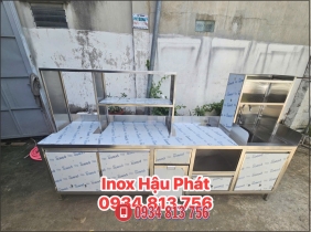 QUẦY PHA CHẾ INOX 304 DÀI 2m7 CÓ CHẬU RỬA PHÙ HỢP CHO KHÔNG GIAN TRÀ SỮA