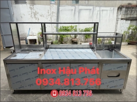 QUẦY PHA CHẾ INOX DÀI 2m4 THIẾT KẾ ĐẦY ĐỦ CÔNG NĂNG SỬ DỤNG, TIỆN LỢI