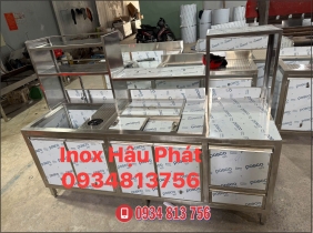 QUẦY PHA CHẾ INOX KỆ 2 TẦNG - CÓ BỒN RỬA, THÙNG ĐÁ ÂM VÀ NGĂN KÉO TIỆN LỢI