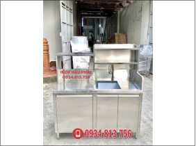 QUẦY PHA CHẾ INOX KÈM CHẬU RỨA VÀ KỆ 2 TẦNG 