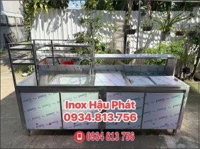 QUẦY PHA CHẾ TRÀ SỮA DÀI 2m2 CÓ THÙNG ĐÁ ÂM KÈM CHẬU RỬA THIẾT KẾ THEO YÊU CẦU