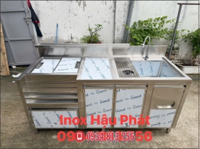 QUẦY PHA CHẾ TRÀ SỮA INOX 304 DÀI 1M8 THIẾT KẾ THEO YÊU CẦU KHÁCH HÀNG