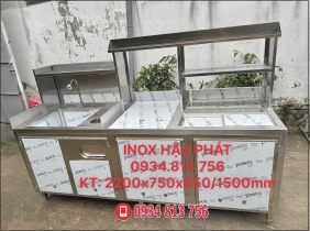 QUẦY PHA CHẾ TRÀ SỮA INOX 304 DÀI 2M2 CÓ BỒN RỬA &THÙNG ĐÁ ÂM KÈM 8 KHAY 1.5L
