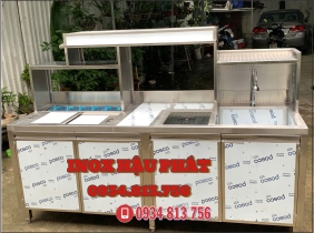 QUẦY PHA CHẾ TRÀ SỮA INOX DÀI 2M THIẾT KẾ THEO YÊU CẦU