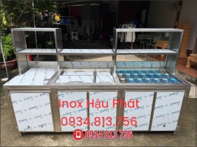 QUẦY PHA CHẾ TRÀ SỮA INOX DÀI 2m2 THIẾT KẾ ĐẦY ĐỦ CÔNG NĂNG SỬ DỤNG, TIỆN LỢI