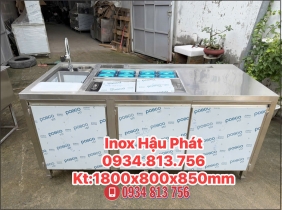 QUẦY TRÀ SỮA INOX 304 CÓ BỒN RỬA & THÙNG ĐÁ ÂM KÈM 8 KHAY DUNG TÍCH 1L