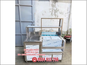 QUẦY TRÀ SỮA INOX 304 DÀI 1M25 CÓ BỒN RỬA VÀ THÙNG ĐÁ KÈM 6 KHAY