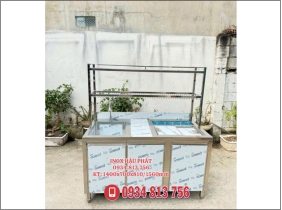 QUẦY TRÀ SỮA INOX 304 DÀI 1M4 CÓ BỒN RỬA VÀ THÙNG ĐÁ KÈM KHAY