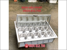 THÙNG ĐÁ ÂM QUẦY INOX 304 KÈM 15 KHAY TOPPING GIỮ LẠNH DUNG TÍCH 1.5L