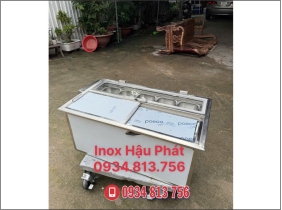 THÙNG ĐÁ ÂM QUẦY INOX 304 KÈM 5 KHAY TOPPING GIỮ LẠNH DUNG TÍCH 1.5L NẮP KÍNH ĐẬY
