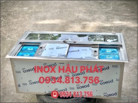 THÙNG ĐÁ ÂM QUẦY INOX TÍCH HỢP 12 KHAY TOPPING GIỮ LẠNH