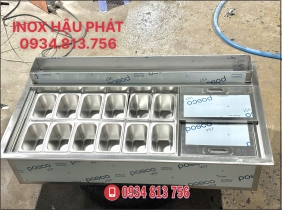 THÙNG ĐÁ ÂM QUẦY KÈM 12 KHAY TOPPING GIỮ LẠNH DUNG TÍCH 1l CÓ MÁNG ĐỰNG CHAI  