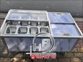 THÙNG ĐÁ CÓ 12 KHAY TOPPING DUNG TÍCH 1,5 LÍT , NẮP ĐẬY MICA GẬP MỞ