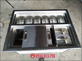 Thùng đá inox 304 âm bàn kết hợp 8 khay topping