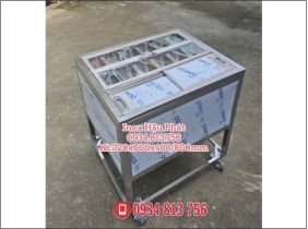 THÙNG ĐÁ INOX 304 CÓ BÁNH XE KẾT HỢP 12 KHAY TOPPING GIỮ LẠNH DUNG TÍCH 1L