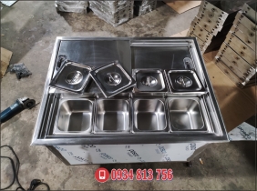 THÙNG ĐÁ INOX ÂM BÀN CHỨA 4 KHAY TOPPING