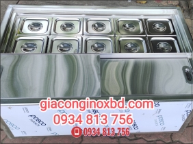 THÙNG ĐÁ INOX ÂM QUẦY GIỮ LẠNH 10 KHAY TOPPING 1/6