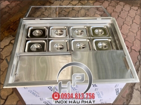 THÙNG ĐÁ INOX ÂM QUẦY GIỮ LẠNH 8 KHAY TOPPING 1/6 CÓ NẮP ĐẬY MICA
