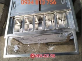 THÙNG ĐÁ INOX ÂM QUẦY KÈM 5 KHAY TOPPING