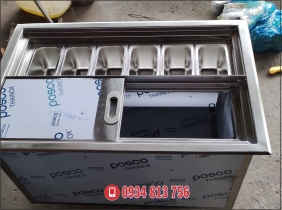 THÙNG ĐÁ INOX CÓ 6 KHAY TOPPING