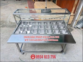 THÙNG ĐÁ INOX CÓ BÁNH XE TÍCH HỢP 4 KHAY 1/4 VÀ 15 KHAY 1/6 NẮP KÍNH LẬT 