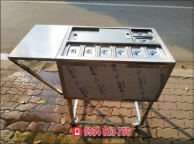 Thùng đá inox có chân kết hợp 8 khay topping 