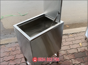 thùng đá inox có chân, nắp mở lên
