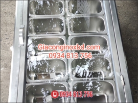 THÙNG INOX ÂM QUẦY GIỮ LẠNH 12 KHAY TOPPING CÓ NẮP KÍNH