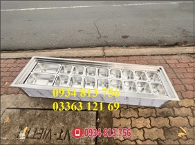 THÙNG INOX ÂM QUẦY GIỮ LẠNH 16 KHAY 1/6 + 2 KHAY 1/3 CÓ NẮP KÍNH LÙA